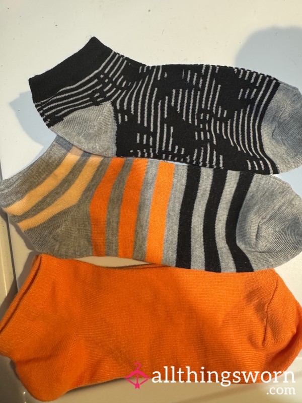 Halloween Socks (set Of 3) Orange, Gray Striped, Black Cats