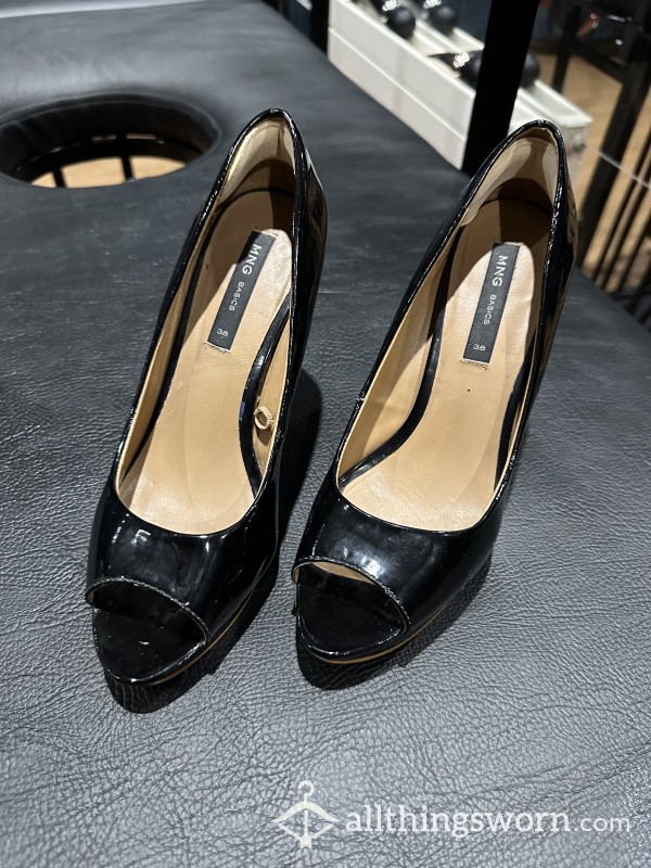 High P**p Toe Secretary Heels Patent Size 5