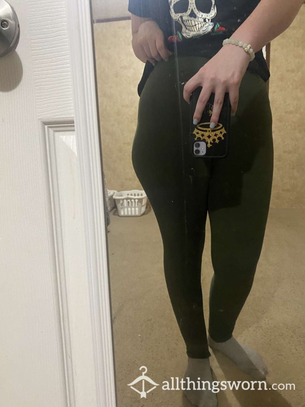 High Waisted Full Length Army Green Leggings