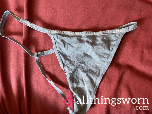 Ivvy’s Well-worn Juicy Dusty Blue La Senza Logo Print Tiny G String Size Small