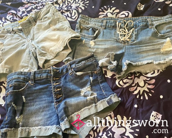 Jean Shorts Each Worn Commando!