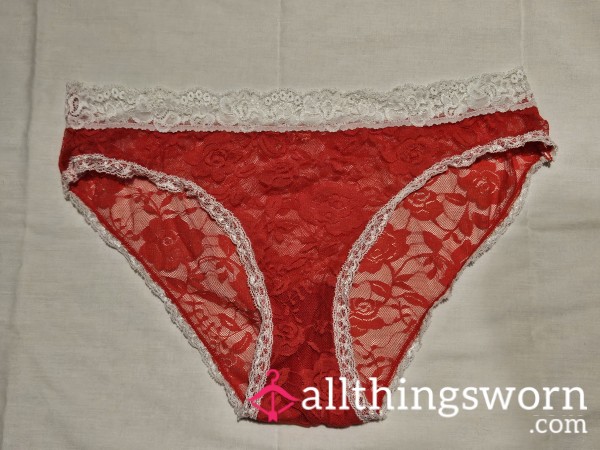 Lace Red And White Panties