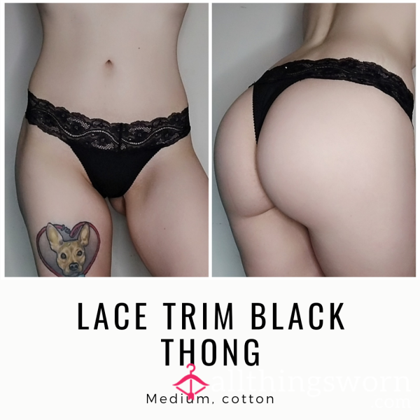 LACE TRIM BLACK THONG
