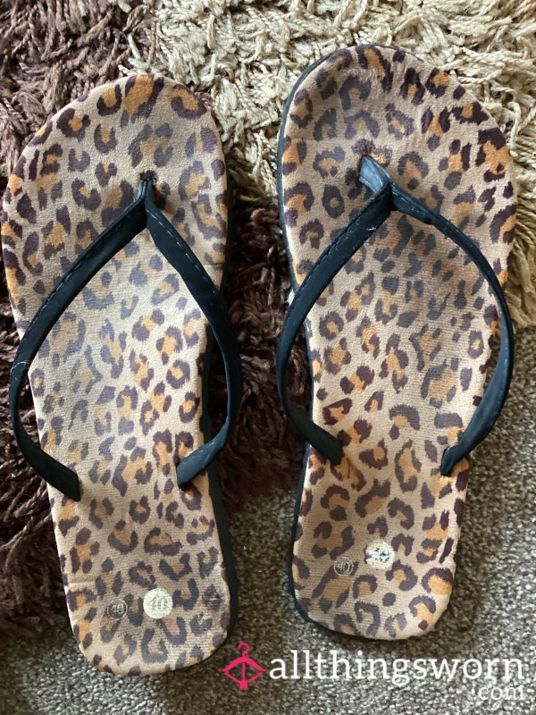 Leopard Print Flip Flops