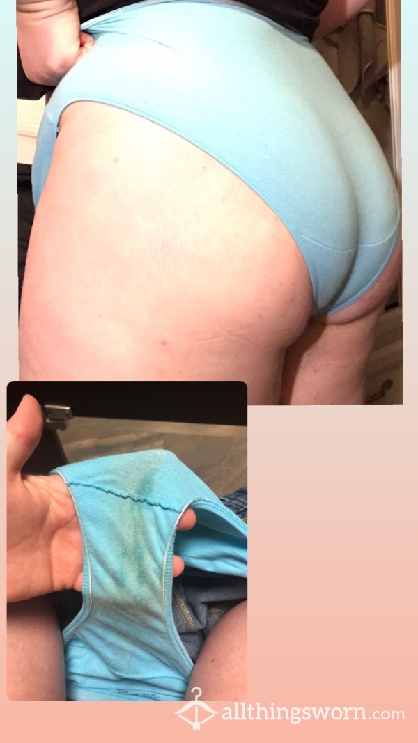 Light Blue WORN Full Back Cotton Panties :)