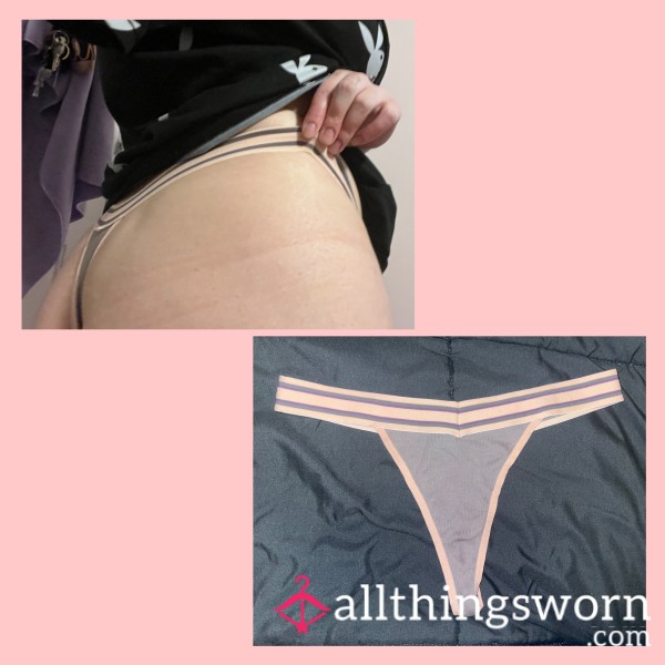 LIGHT PINK AND GREY MEDIUM THONG - WORN FOR 24 HOURS 💦