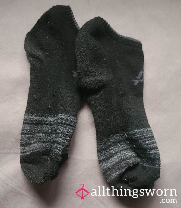 Little Black Striped Puma Ankle Socks - Very Old & Worn