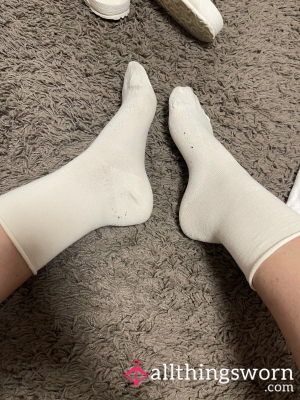 Long White Worn Socks