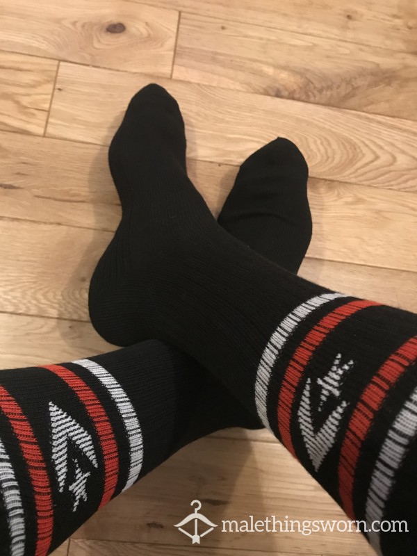 Men's Converse Black Sports Crew Socks With Red Logo