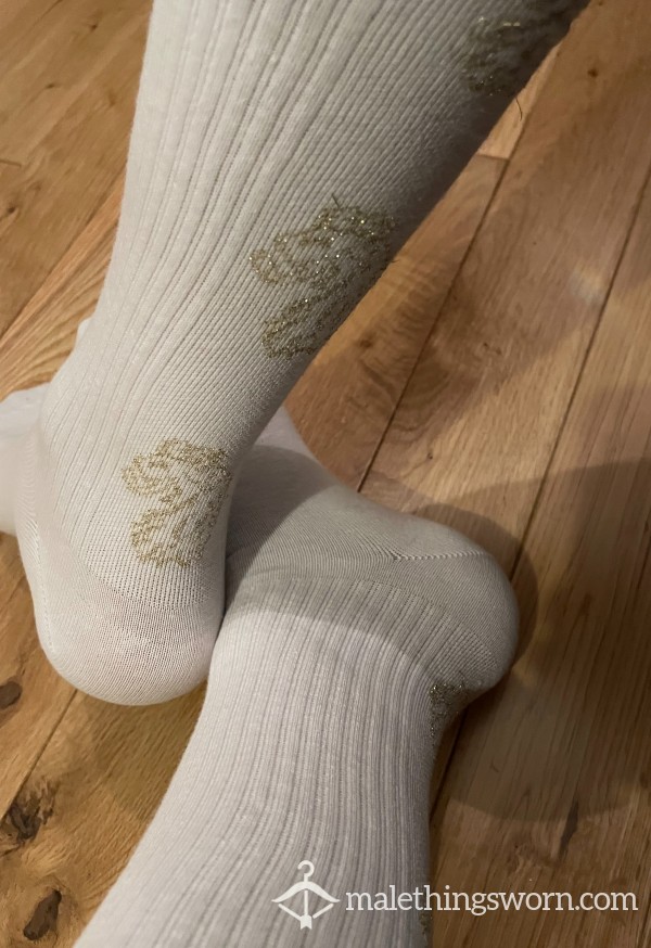 Men's Luke 1997 Thin White Socks With Gold Embroidered Logo Sexy Chav! Wanna Sniff?