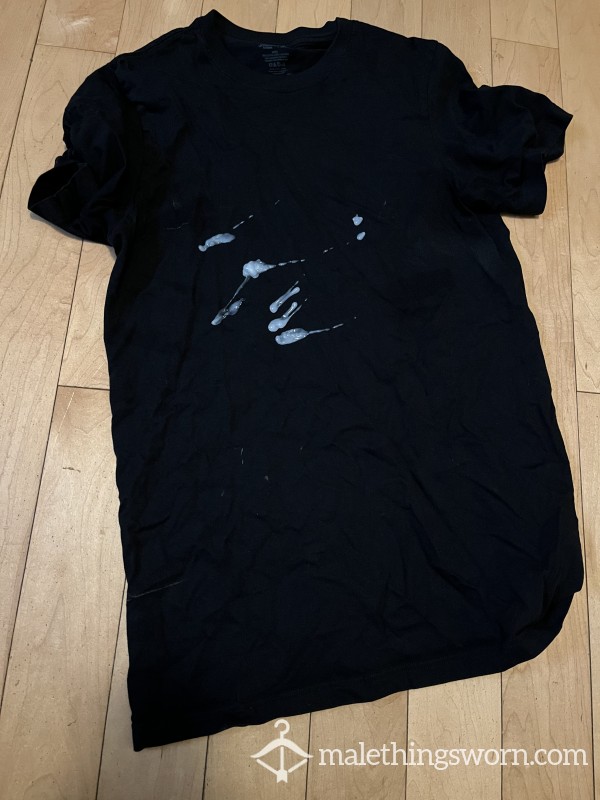 Mens Worn Black T Shirt With Cum
