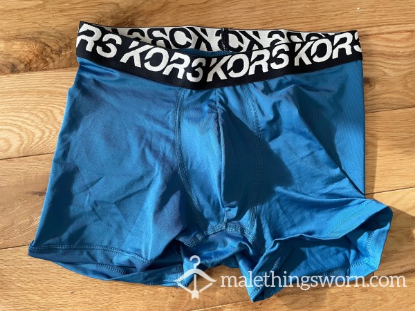 Michael Kors Tight Fitting Silky Polyester Microfibre Blue Compression Boxer Shorts (S)