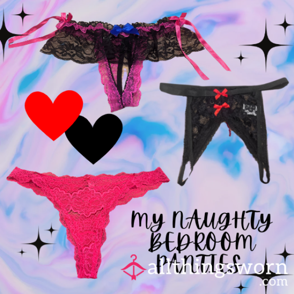 My Naughty, CREAMY Bedroom Panties💦🤤😏 Crotchless, Lace, Pink, Black, Thong , Cheeky