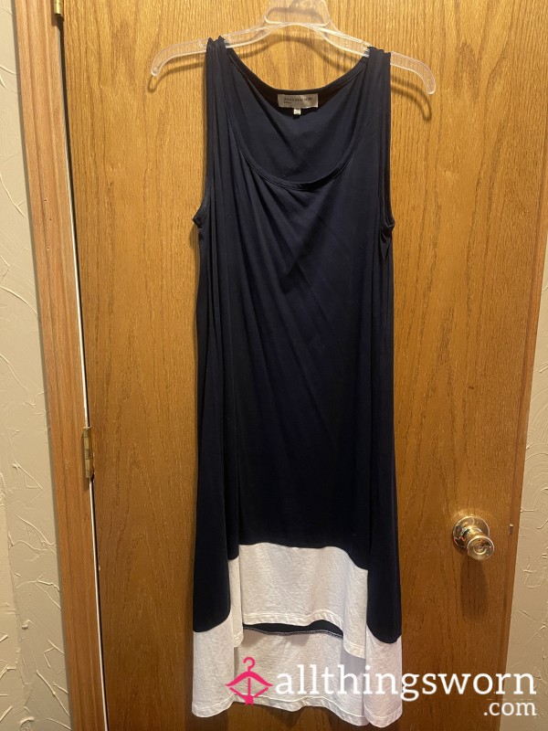 Navy Blue And White Used Cotton Dress