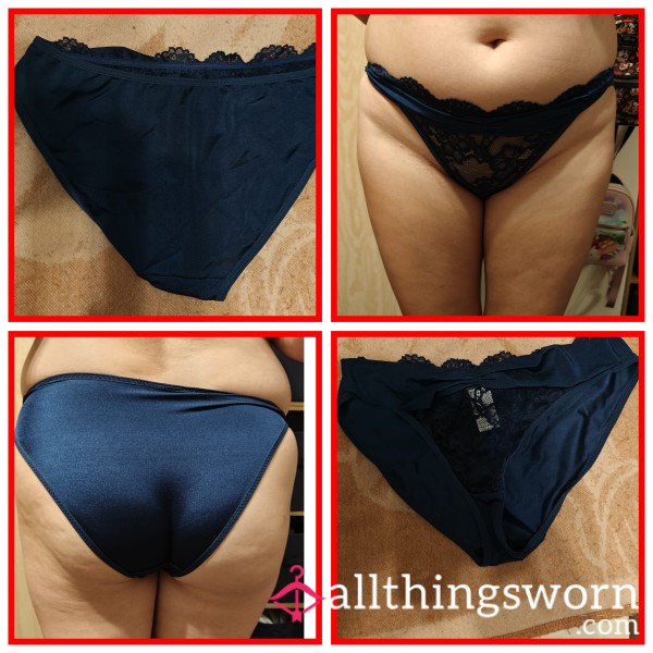 Navy Satin And Lace Knickers