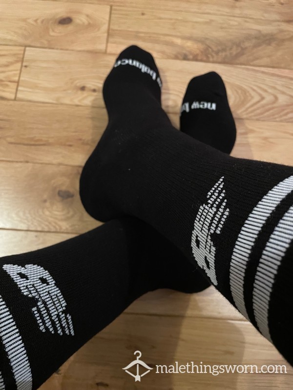 New Balance Black Sports Crew Socks With White Logo- Ready To Be Customised For You