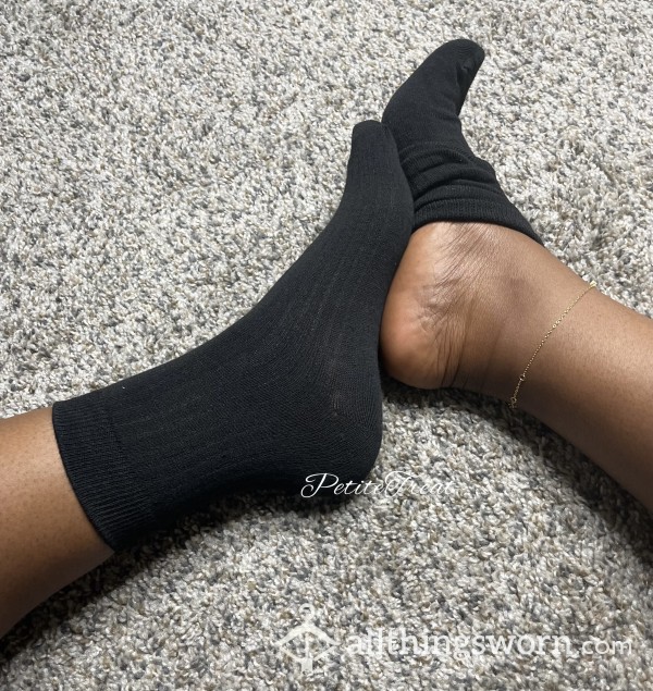 Black Crew Socks - Already Worn - Small Hole In Heel - Ready To Ship