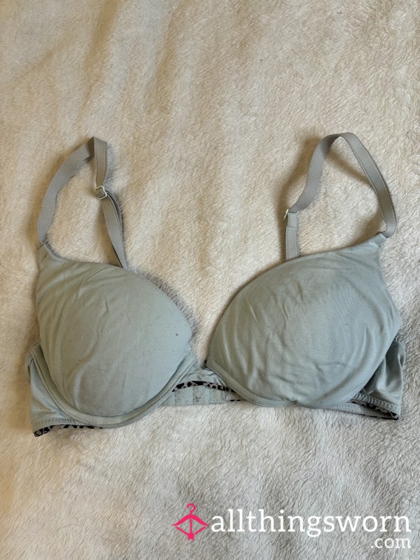 Old Very Well Worn & Loved Light Blue Victorias Secret Pink Bra Size 34B