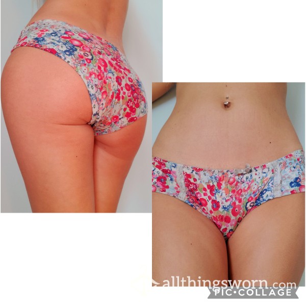 Old Well Worn Stretchy Flowers Bikini Panties