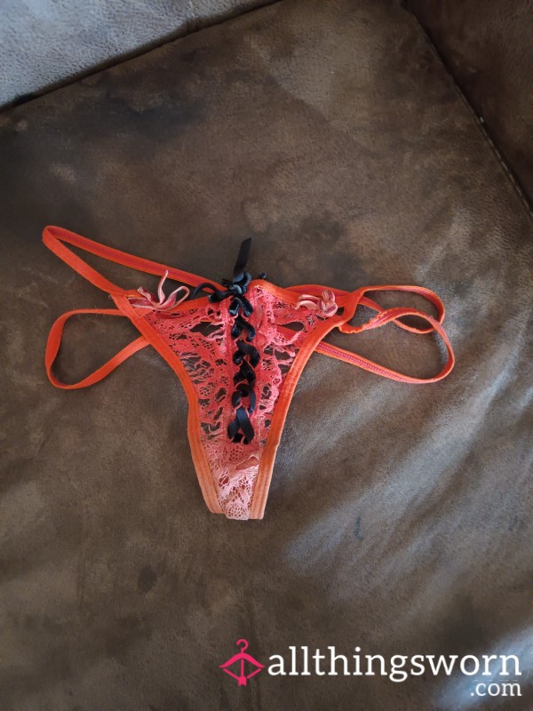 Orange Lace Strappy Thong