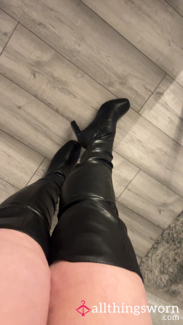 Over The Knee Faux Leather Heeled Boots