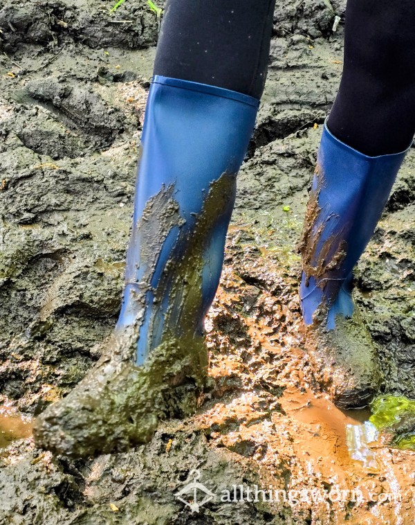 (NS) Own My Well Worn Dirty Blue Welly BOOTS ! - I Can Stand In Anything You Like To Make Them Really Grubby