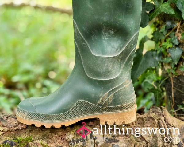 Own My Well Worn Dirty Green Half Leg Welly BOOTS ! - I Can Stand In Anything You Like To Make Them Really Grubby