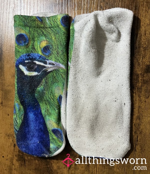 Peacock & White Ankle Socks - Includes US Shipping & 24 Hr Wear -