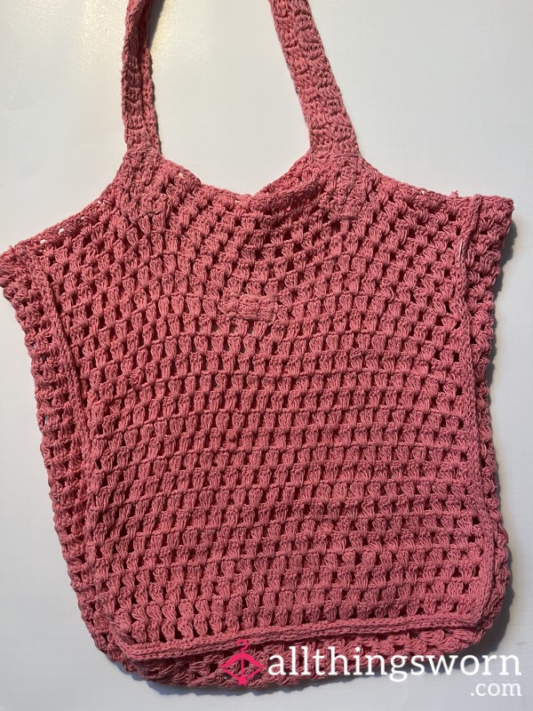 Pink Crochet Tote Bag