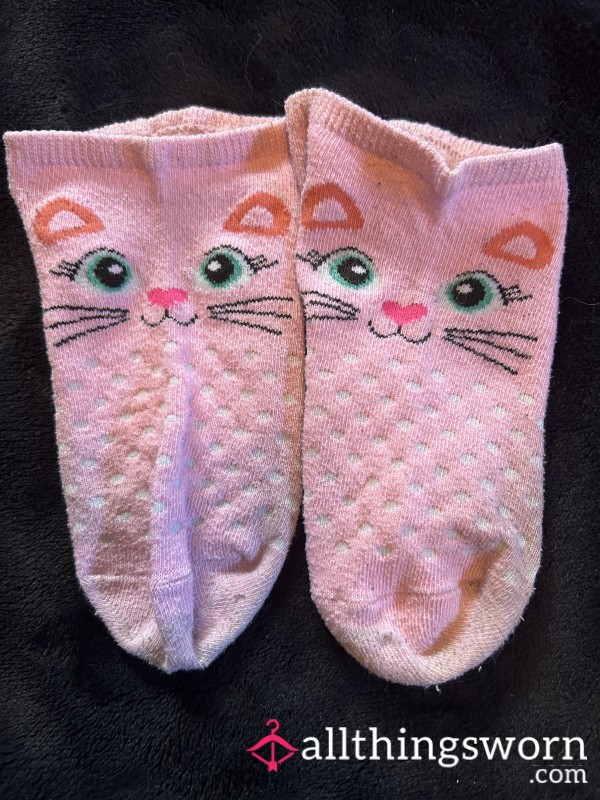 Pink Cute Cat Face Ankle Socks