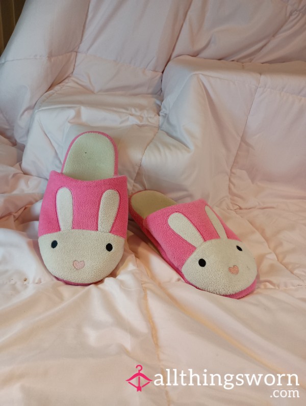 Pink Fluffy Old Bunny Slippers