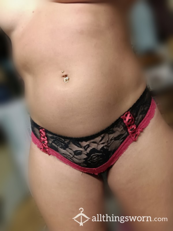 Played In Red And Black Lacy Thong Panties