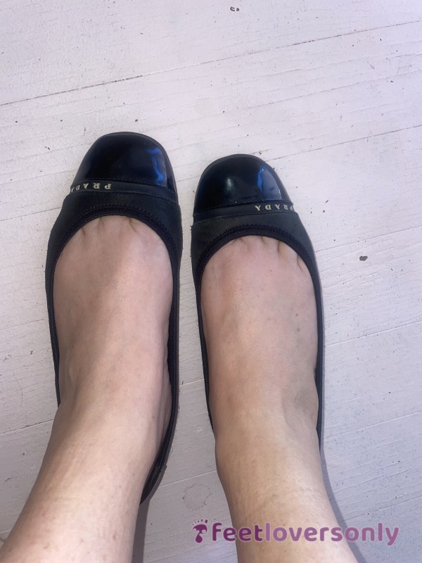 Prada Leather Black Flat Flats Shoes.  Stinky Smelly Feet