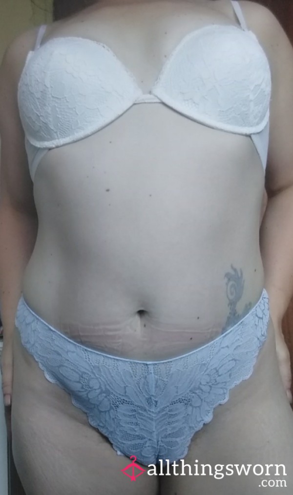 Pretty Light Blue Lacy Knickers £48 Hrs Wear £20 .inc Pics  UK Postage . Longer Wears Avail. Can Ship. Vac Sealed