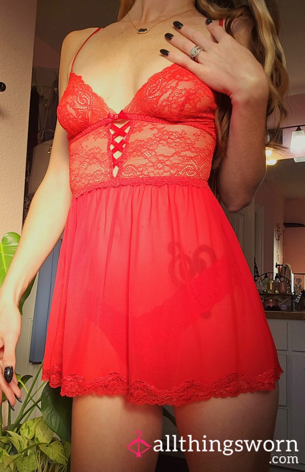 Pretty Red Sheer Baby Doll Top