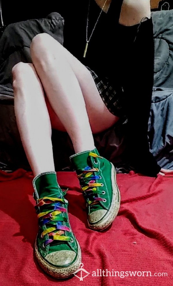 Punk Rocker Beat Up Green Chuck Taylors