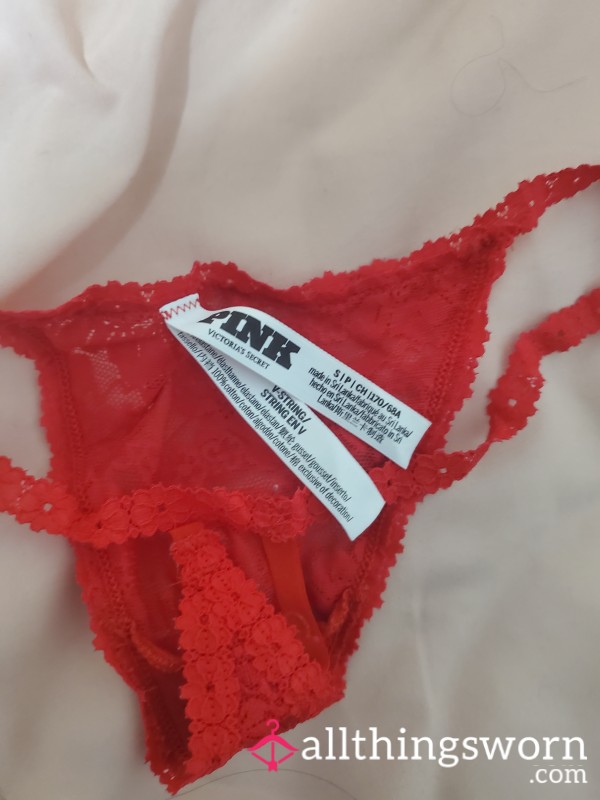 Red Lace Victoria's Secret Pink Small V-string