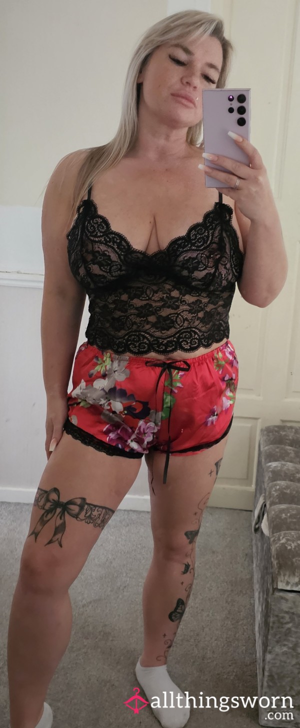 Red Satin Oriental Pj Shorts 😋