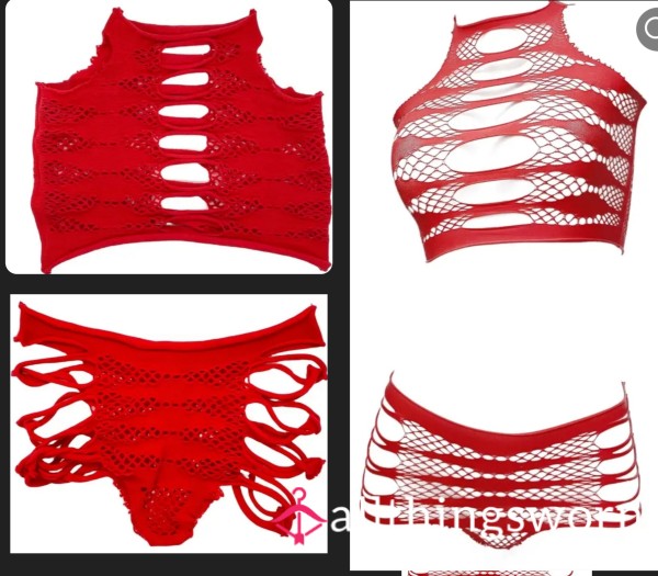 Red S**y Lingerie Set - Hollow-Out Fishnet Bra & Panties, Hand Washable