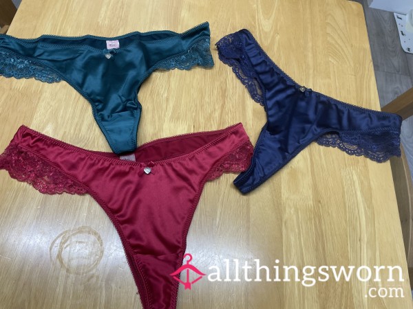 Satin Thongs Boux Avenue Emerald Green, Ruby Red & Navy Blue 💋🔥🔥