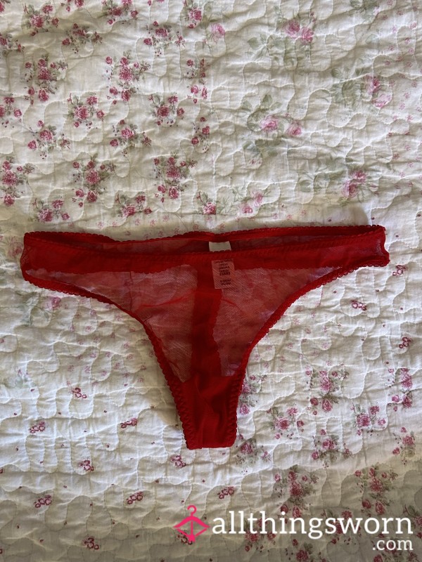 S**y Little Red And White Thong WELL- WORN