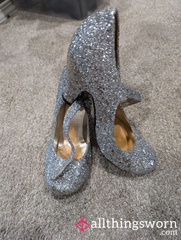 Silver Sparkle Heels- Well Worn