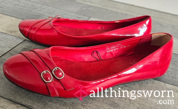 Stunning Pretty Red Sissy Flats - UK Size 9 - For A Sissy In Need Of Some Shoes...