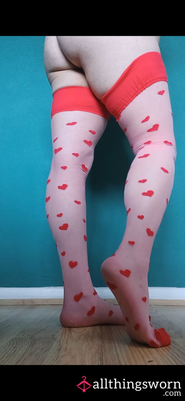 Sissy Pink And Red Heart Stockings - Perfect For Sissy Girlies! 🥰