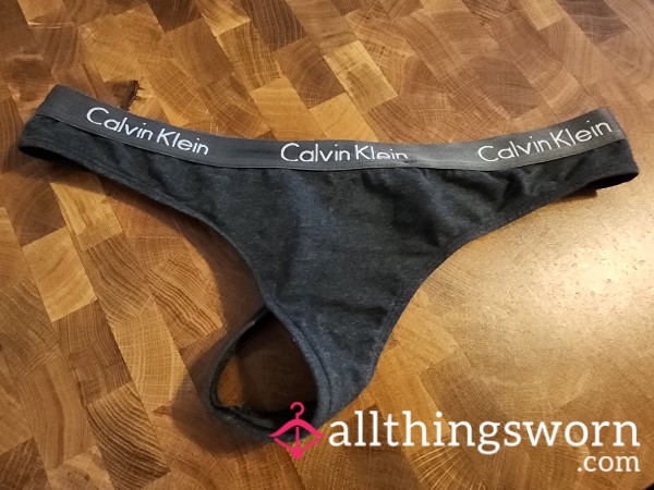 Sweaty Worn Calvin Klein Grey Thong