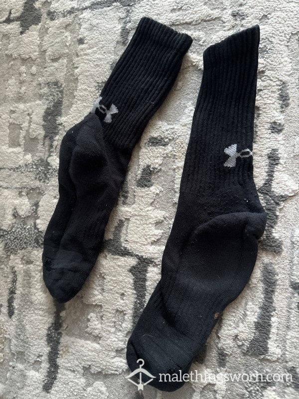 Sweaty Black Under Armour Long Gym Socks