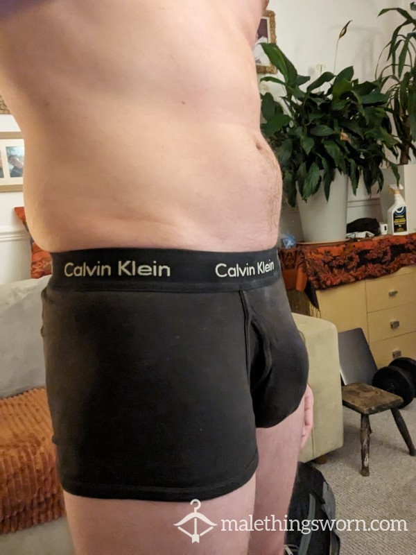 Very Worn, C*m Soaked, Black Calvin Klein Boxer Shorts