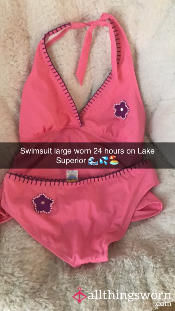 Two Piece Pink Knit Swimsuit 24 Hours Lake Superior