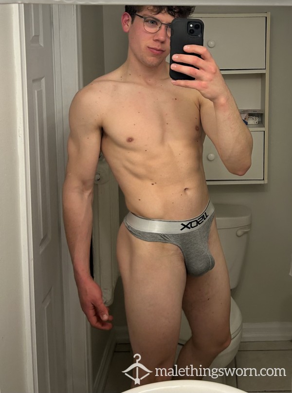 [SOLD] Used Grey/White Thong Waiting To Be Customized