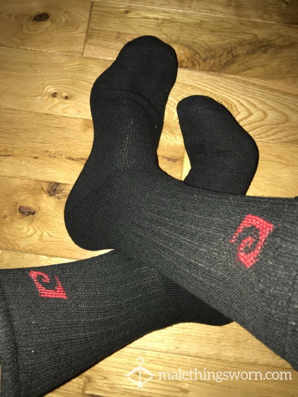 Used Men's Pierre Cardin Black Sports Crew Socks Red Logo